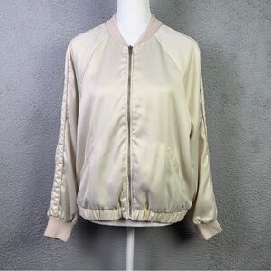Abercrombie & Fitch Satin Bomber Jacket Womens Medium Beige Full Zip Preppy
